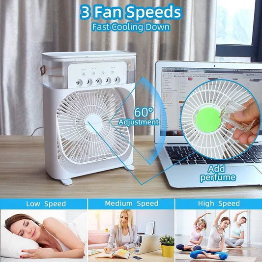 Mini Cooler for Room Cooling with 5 Colors LED Light, 3 Wind Speeds and Spray Modes