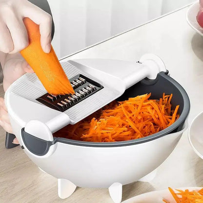 9 in 1 Multi-Function Veg Cutter with Drain Basket Vegetable and Fruit Grater & Slicer (White)