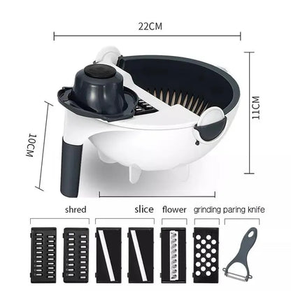 9 in 1 Multi-Function Veg Cutter with Drain Basket Vegetable and Fruit Grater & Slicer (White)