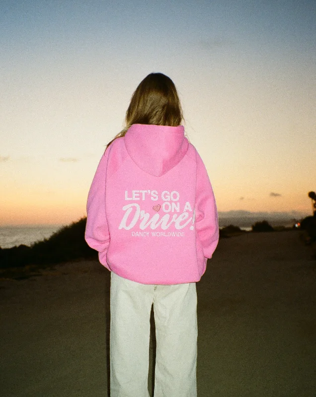 "Let's Go on a Drive" Oversized Lux Hoodie in Pink