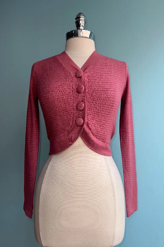 Textured Knit Cropped Cardigan in Rose Pink by Voodoo Vixen