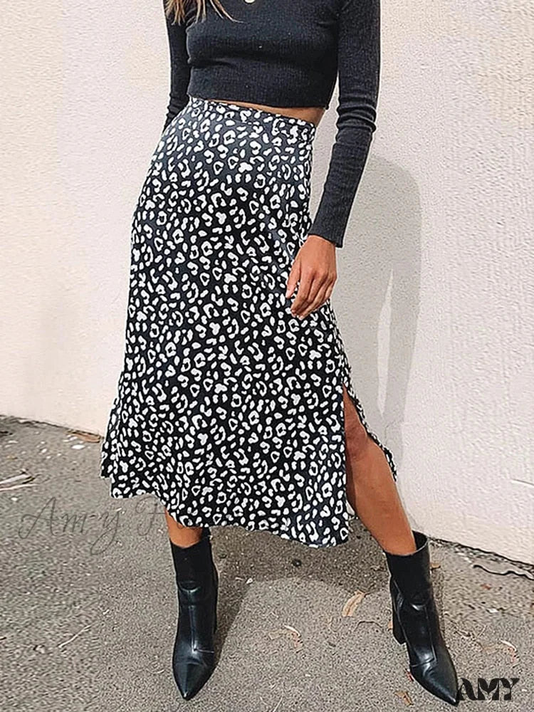 Amy Fashion - New Sexy Leopard Print Chiffon Split Skirt