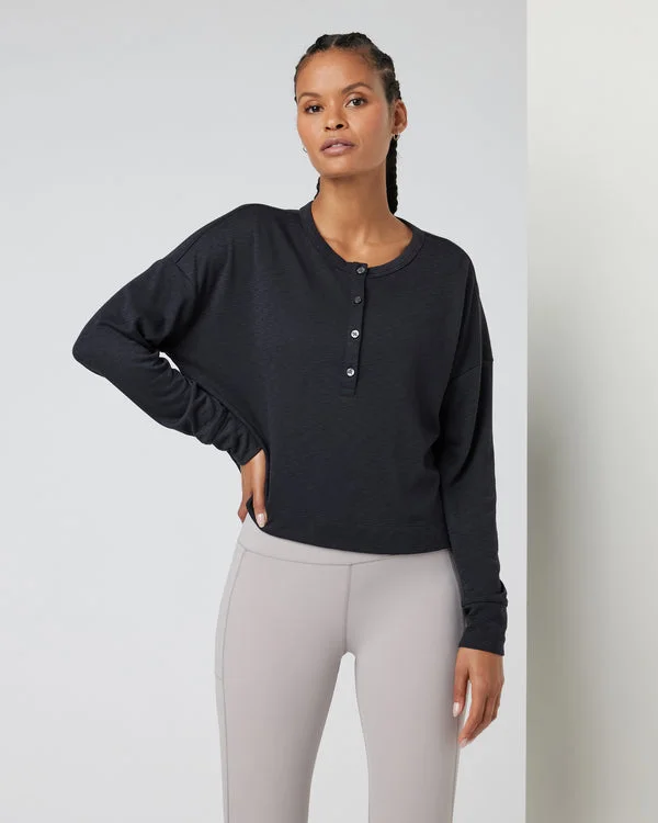 Women's Long-Sleeve Oversize Henley - Black