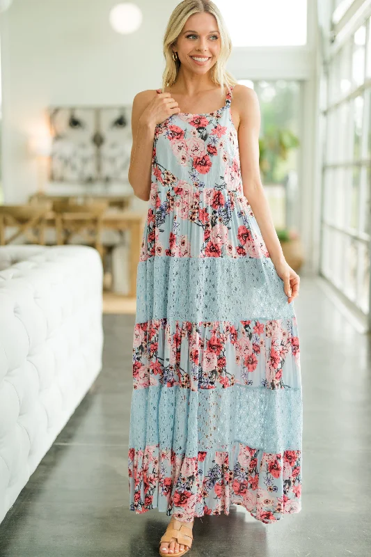 Get Going Light Blue Mixed Print Maxi Dress