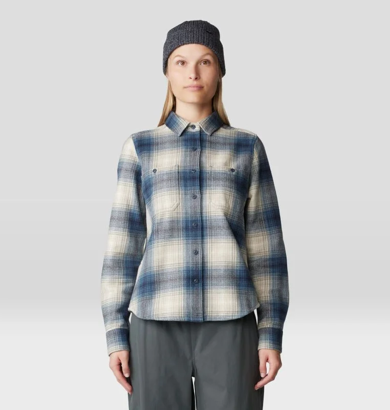 Women's Plusher Long-Sleeve Shirt - Adriatic Blue Ombre Buffalo Check