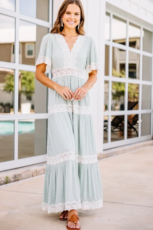 Open Spaces Sage Green Lace Maxi Dress