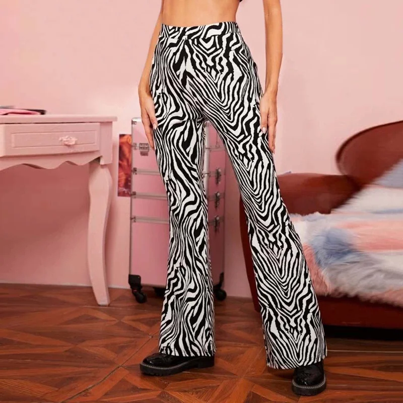 FashionSierra - Zebra Print Wide Leg Pants Trousers Sexy High Waist Trousers