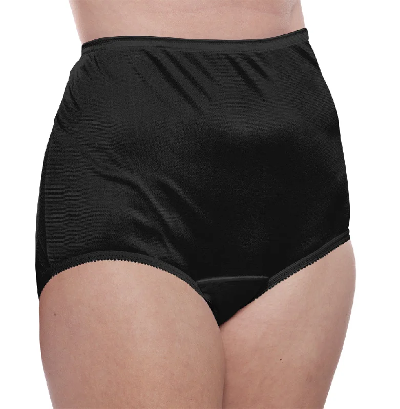 Classic Nylon, Full Coverage Brief Panty- Black 4 Pack (Plain Jane)