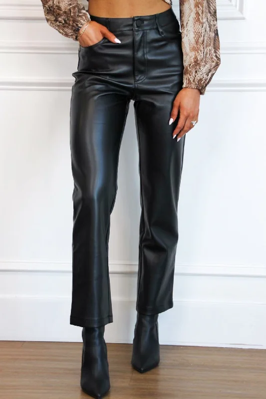 Get It Right Faux Leather Pants: Black