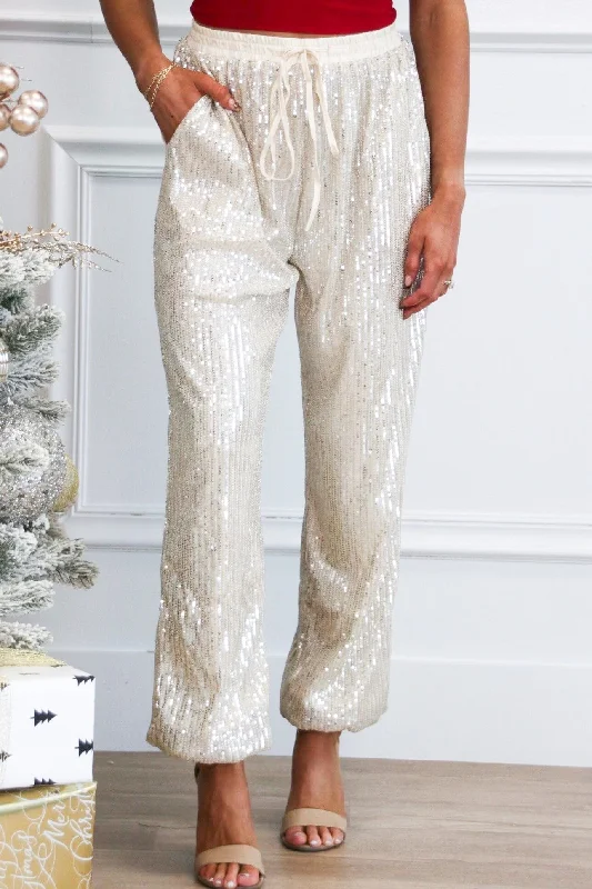 Holiday Cheer Sequin Joggers: Champagne