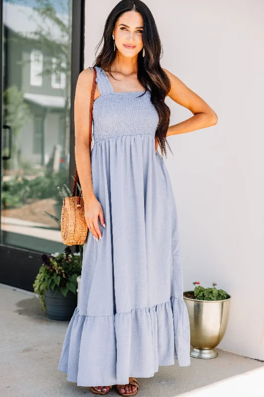 Easy Love Light Slate Blue Smocked Maxi Dress