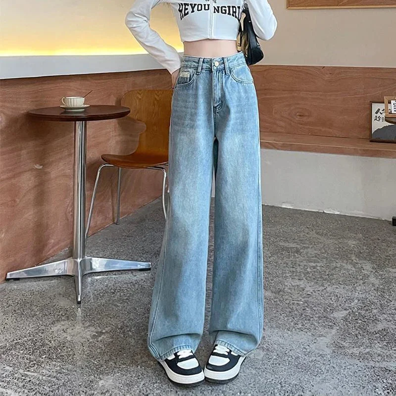 FashionSierra - Spring Summer Straight High Waist Streetwear Blue Trouser