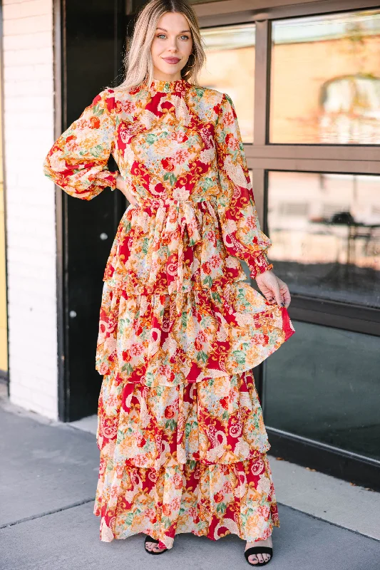 Dare To Dream Burgundy Red Floral Maxi Dress