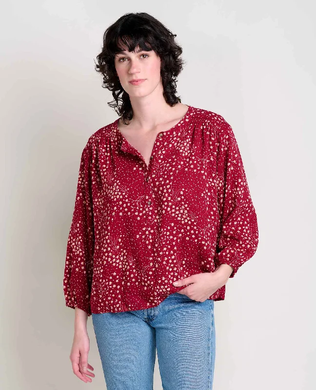 Women's Manzana Long-Sleeve Peasant Top - Berry Floral Print