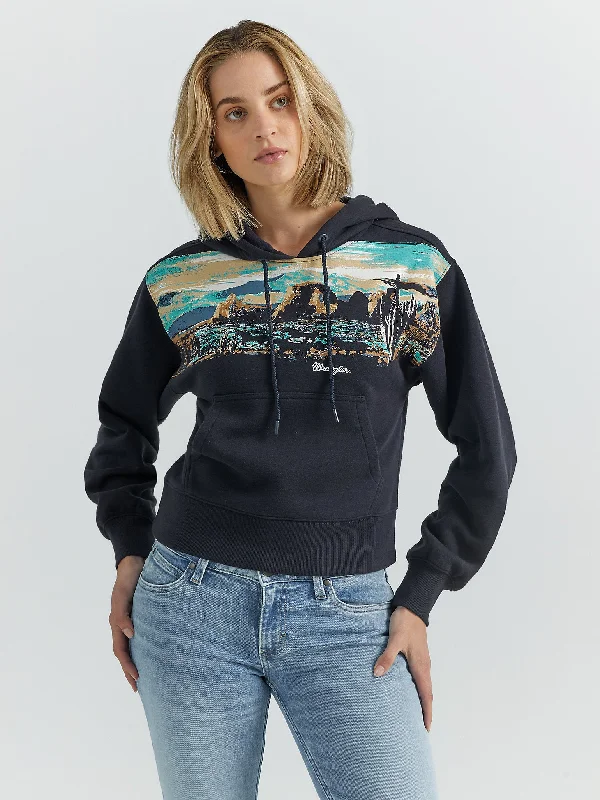 Women's Landscape Graphic Pullover Hoodie - Dark Navy