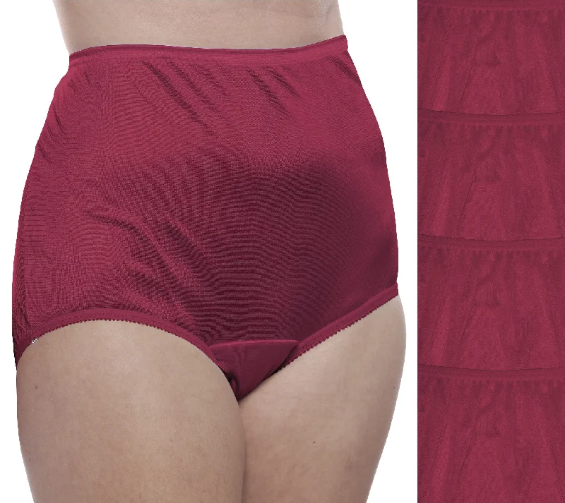 NEW!! Classic Nylon, Full Coverage Brief Panty Wine 4 Pack (Plain Jane)