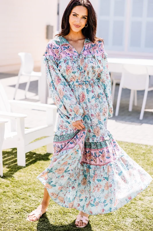 Always With You Aqua Blue Floral Maxi Dress