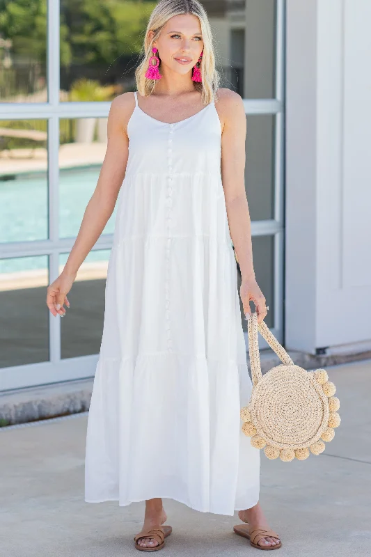 Hold Your Attention White Button Front Maxi Dress