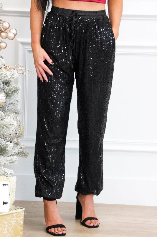 Holiday Cheer Sequin Joggers: Black