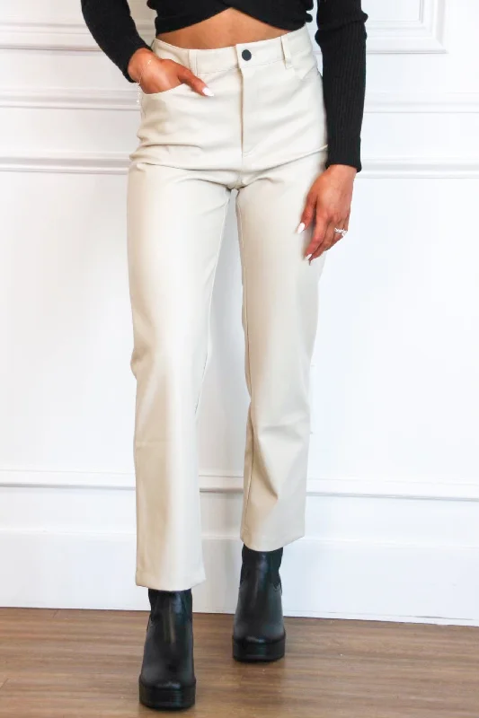 Manhatten Faux Leather Pants: Cream