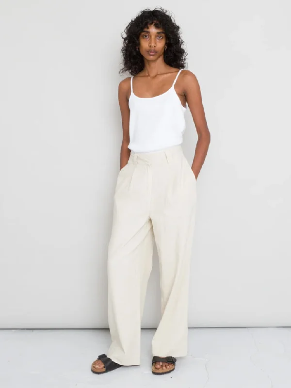 Folk Pleated Trousers in Stone Canvas