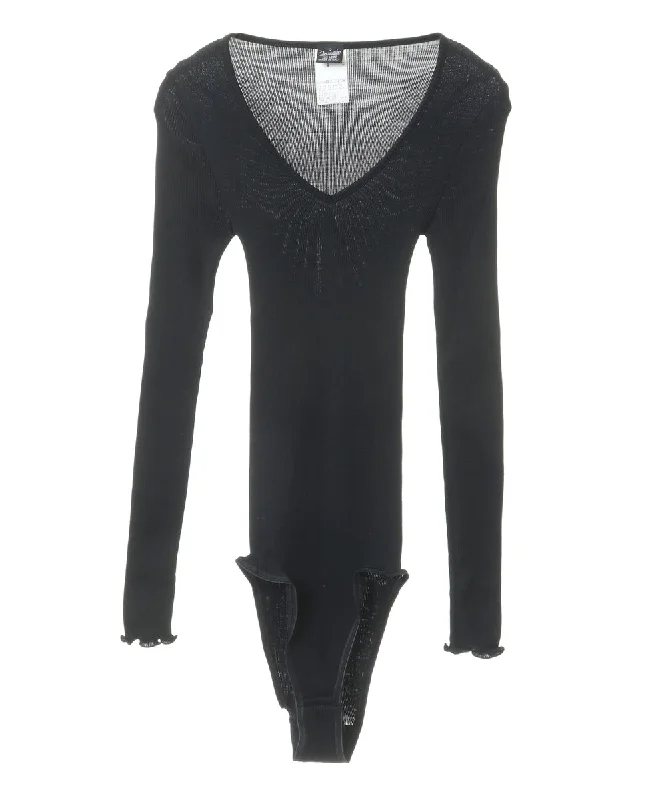 Oscalito Silk and Wool Ribbed V Neck Longsleeve Bodysuit