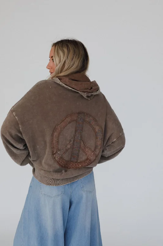 Janelle Peace Patch Sweatshirt Top - Coffee