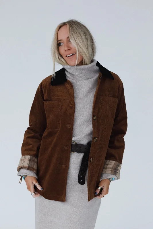 Leni Plaid Corduroy Coat - Camel