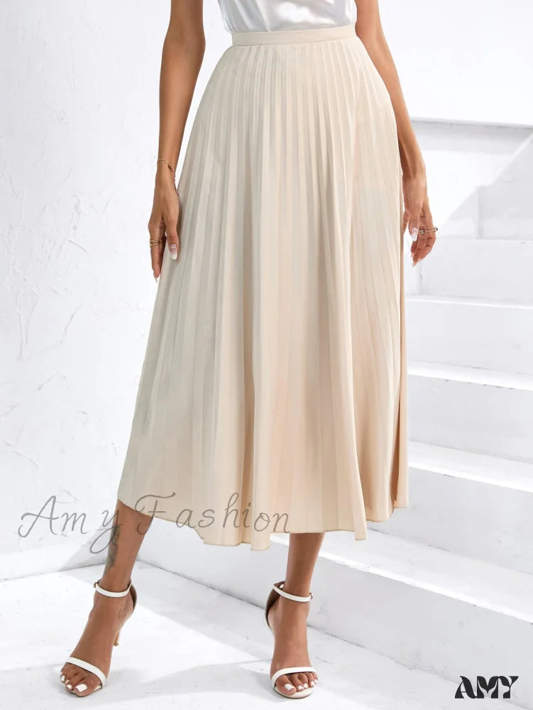 Amy Fashion - Solid Pleated Skirt Workwear