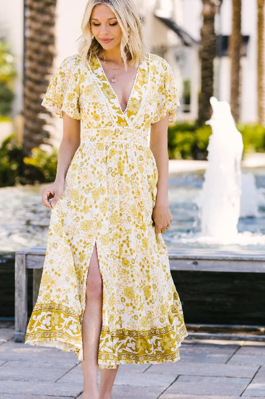 Know The Truth Chartreuse Yellow Floral Maxi Dress