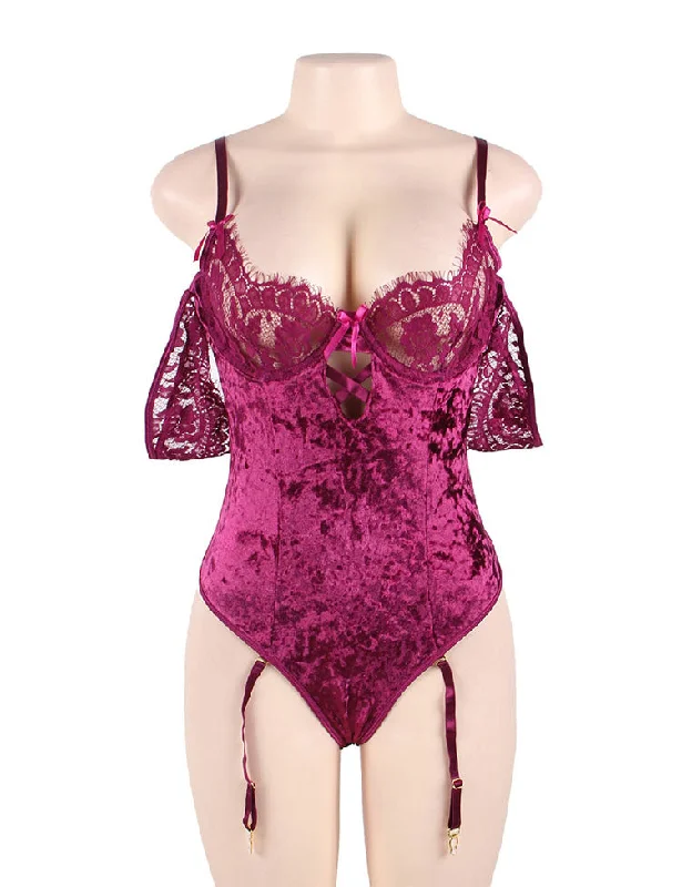 Velvet Queen Lace Off-The-Shoulder Lace  Teddy