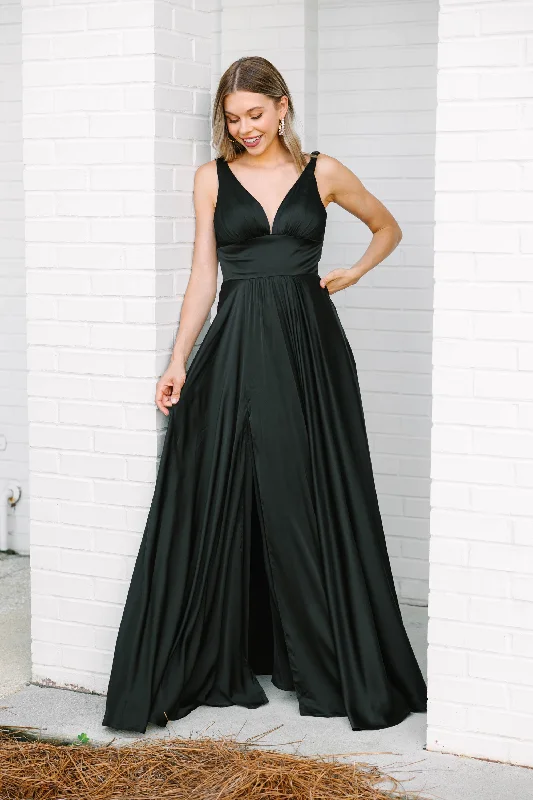 Living Daydream Black Satin Maxi Dress