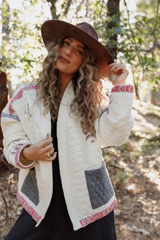 Adeline Embroidered Jacket - Cream