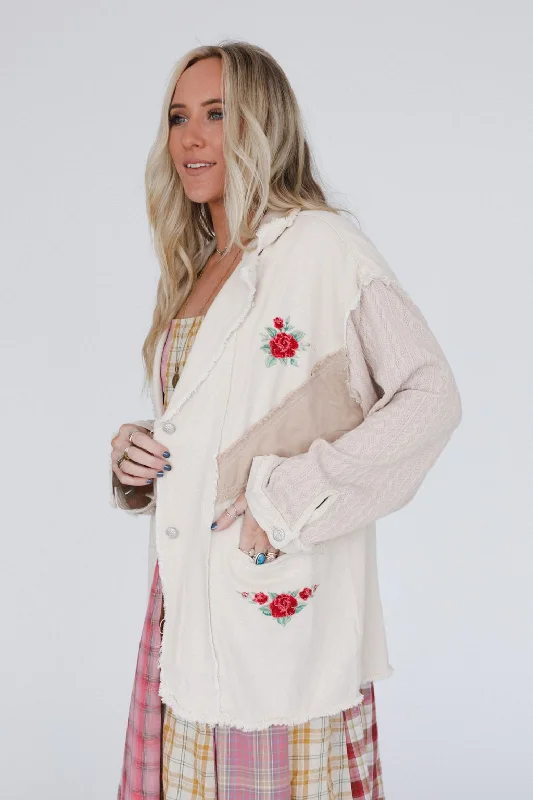 Dusty Rose Embroidered Jacket  - Oat