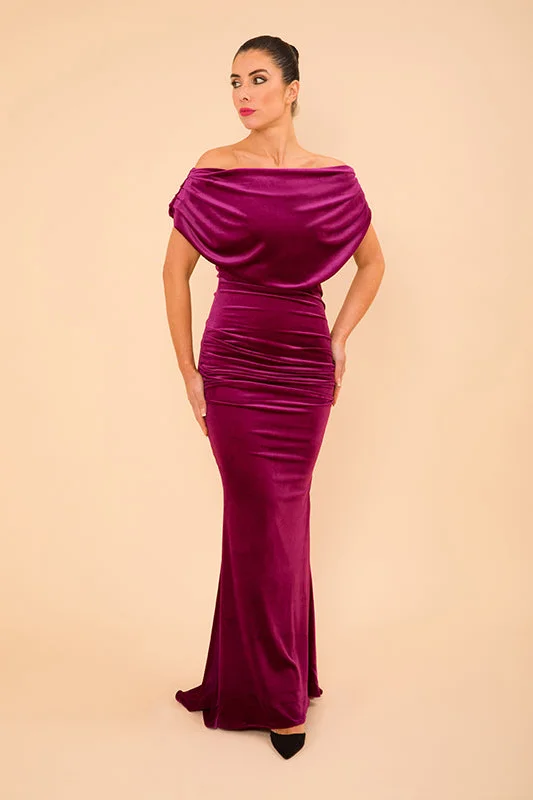 Platinum gown in magenta velvet