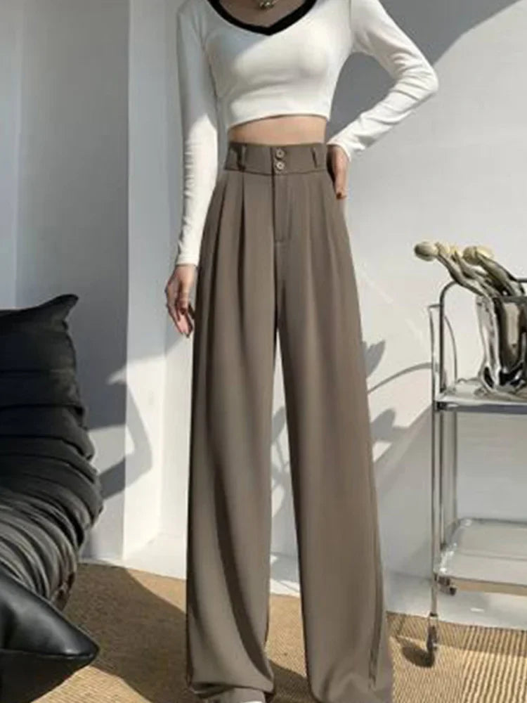 FashionSierra - Wide Leg Classic Suit Vintage Palazzo Office Black Female High Waisted Trouser