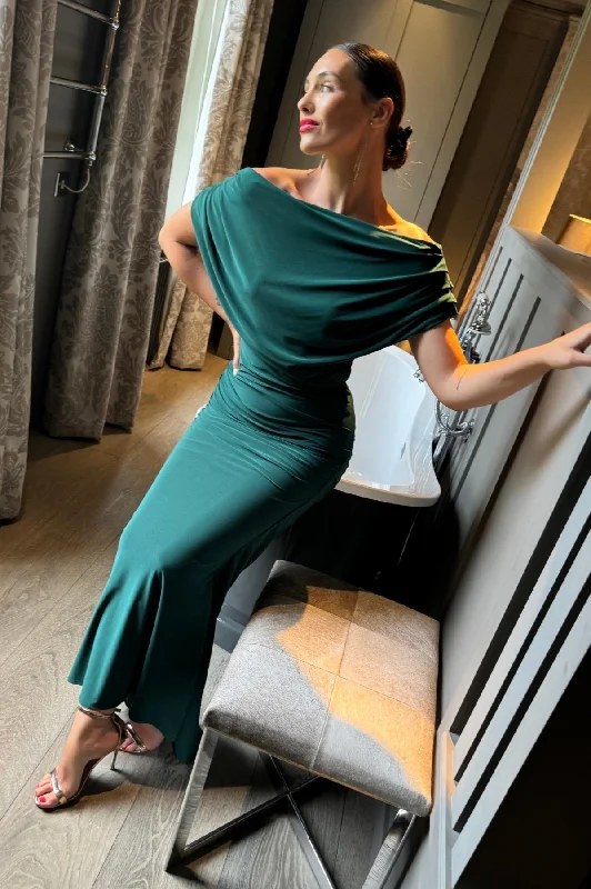 Platinum gown in forest green