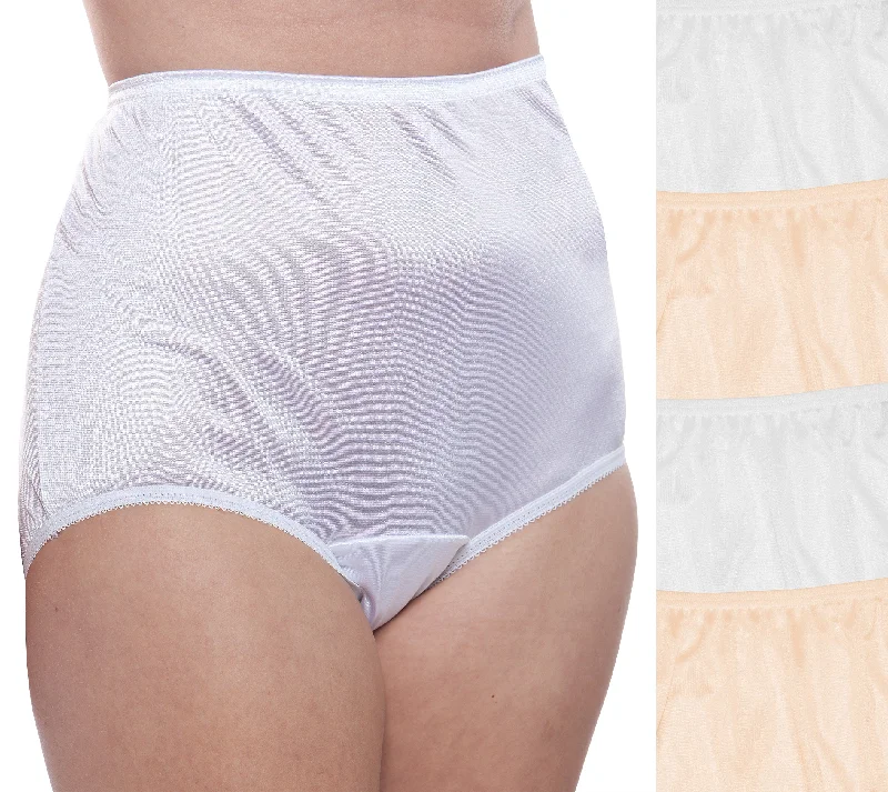 Classic Nylon, Full Coverage Brief Panty White and Beige 4 Pack (Plain Jane)