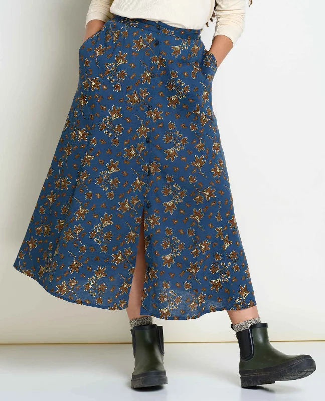 Women's Manzana Paneled Midi Skirt - Midnight Leaf Print