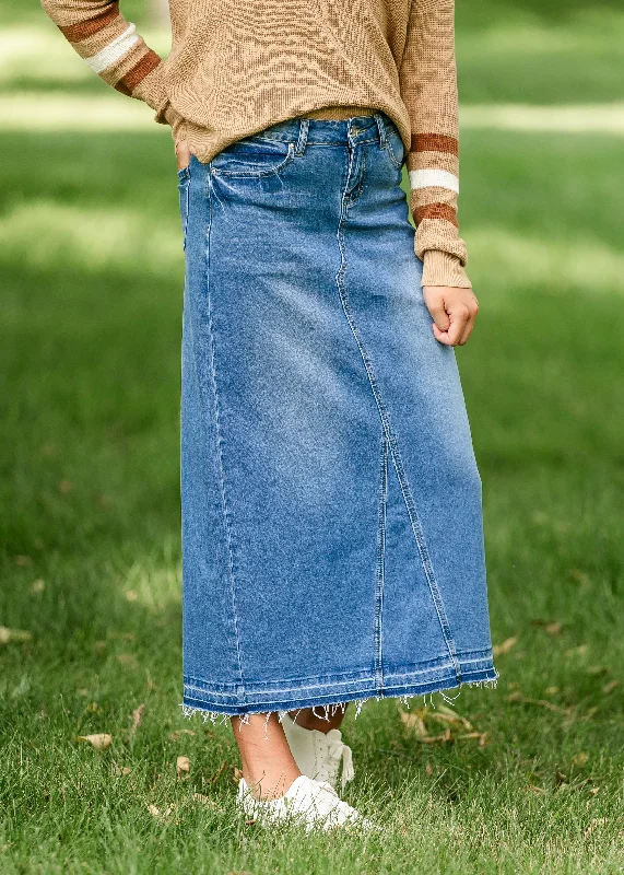 Stacy Raw Hem Long Denim Skirt - FINAL SALE