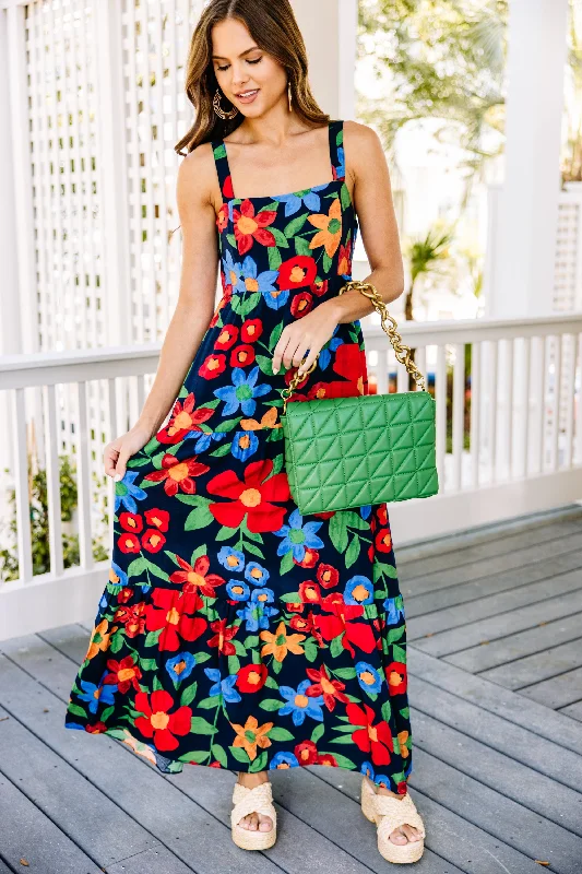 Take It All In Navy Blue Floral Maxi Dress