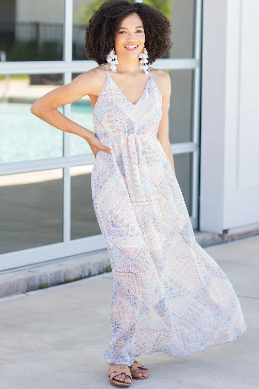 Feeling Like A Day Dream Blue Mixed Print Maxi Dress