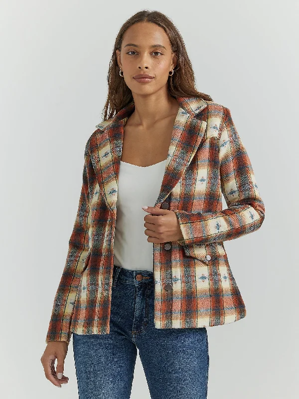 Women's Western Printed Blazer Coat - Creamy Red