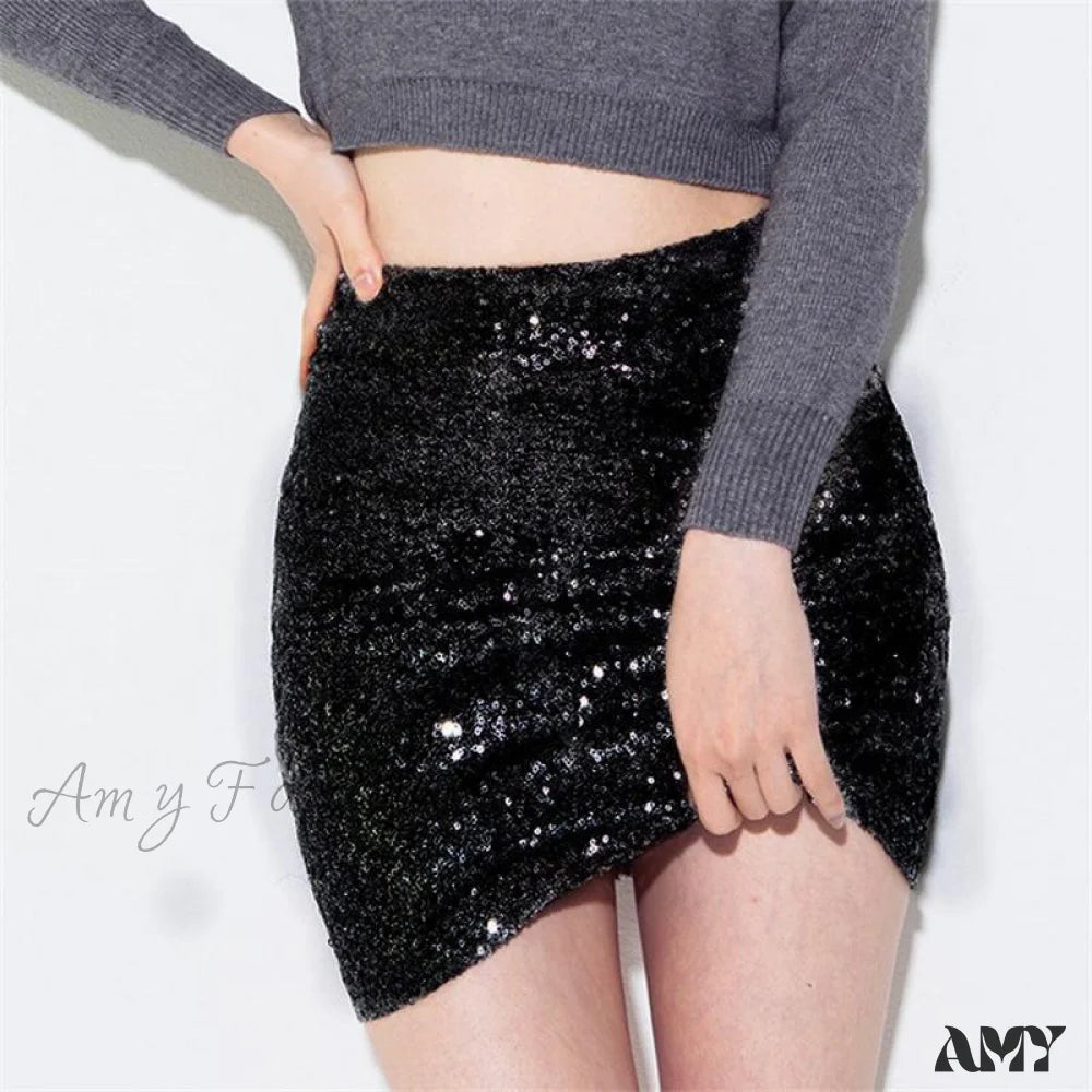 Amy Fashion - Bling Gold High Elastic Mid Long Skirt