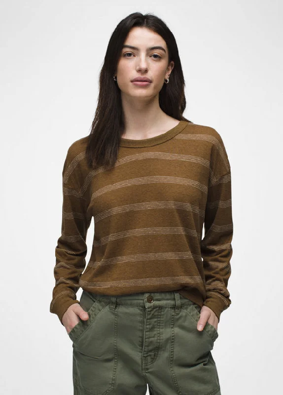 Women's Cozy Up Long-Sleeve Crew - Sepia Stripe