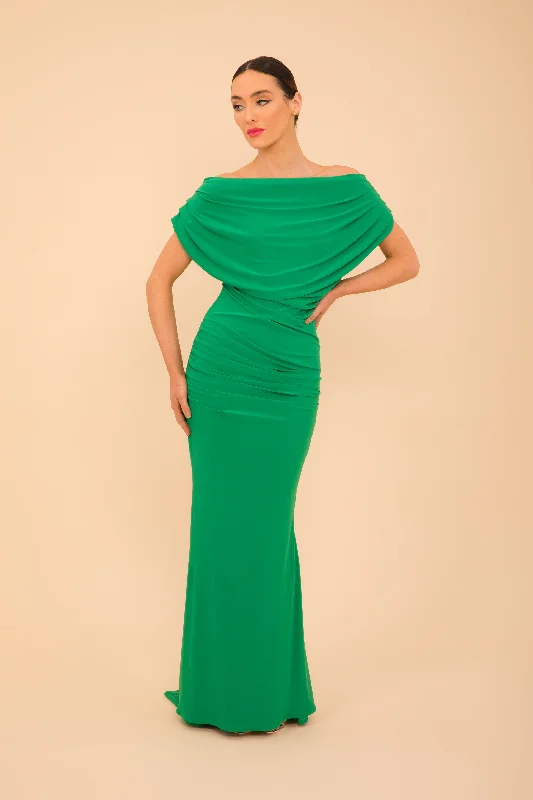 Platinum gown in emerald green