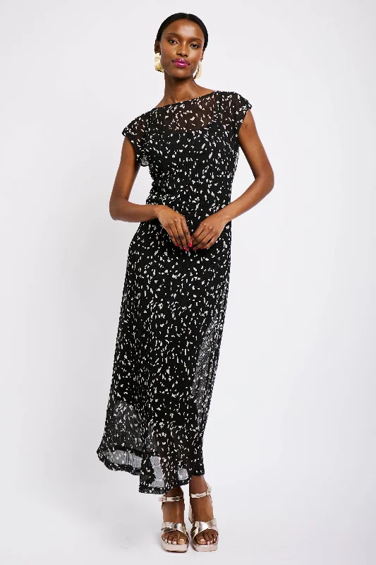 Black Foil Plisse Dress