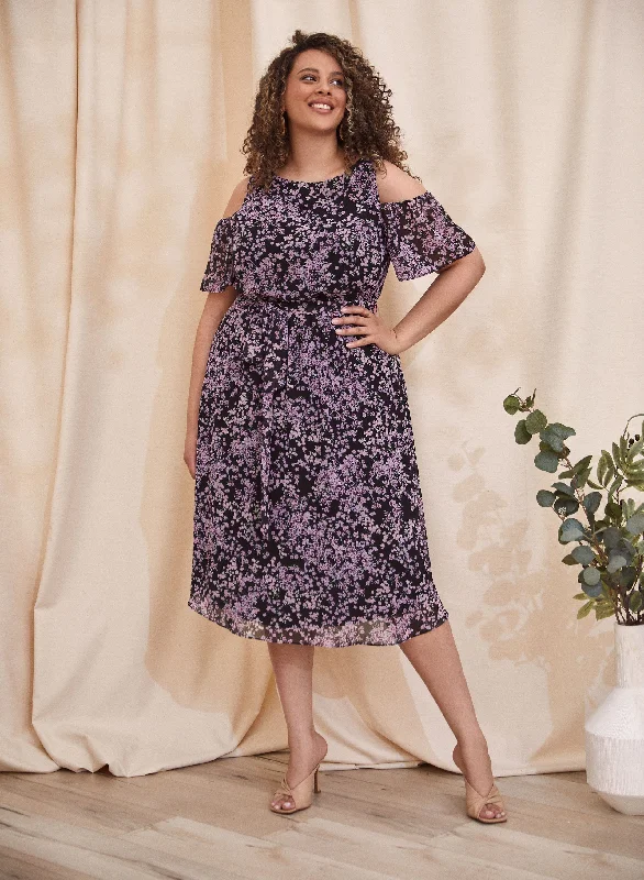 Cold Shoulder Floral Print Dress