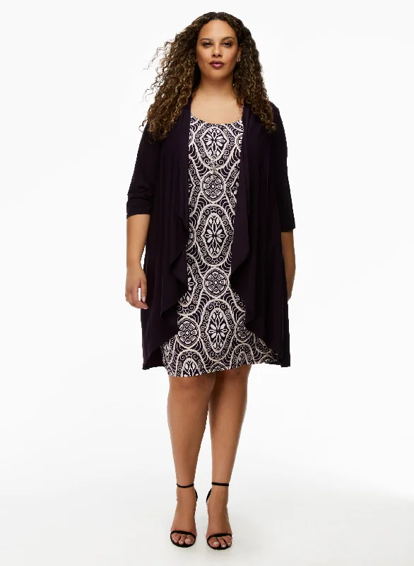 Medallion Print Dress & Cardigan Set