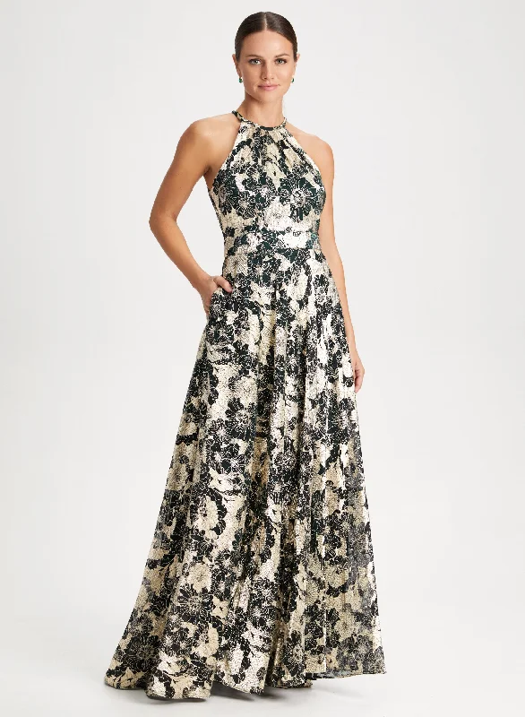 Metallic Floral Motif Dress